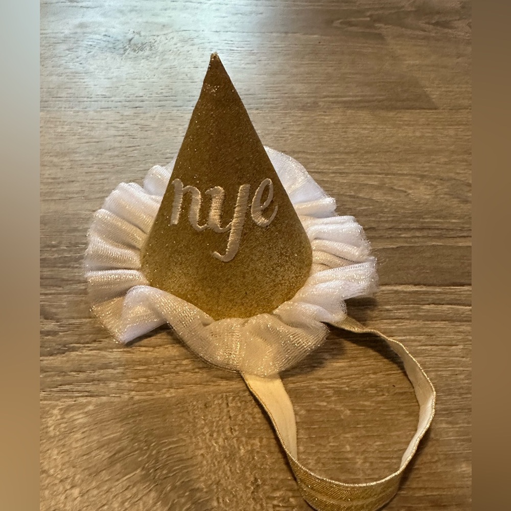 Baby Infant Headband NYE New Years Eve Gold Glittery Party Hat Costume Accessory